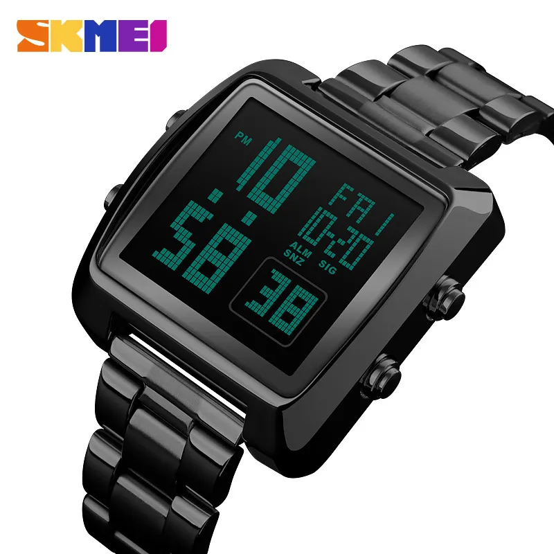 Skmei Top luxe mode Sport montre hommes bracelet en acier inoxydable montres compte à rebours Led affichage montre Reloj Hombre 1369 Q0524