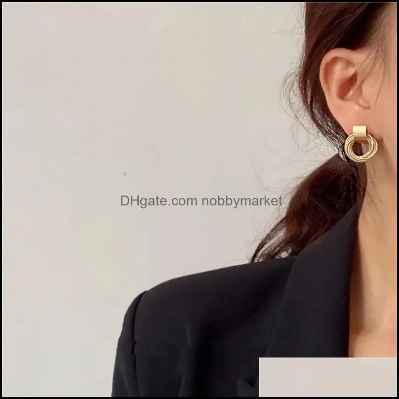 Trendy Vintage Gold Metal Multi-layer Circle Winding Geometric Round Stud Earrings for Women Fashion Party Jewelry Wholesale