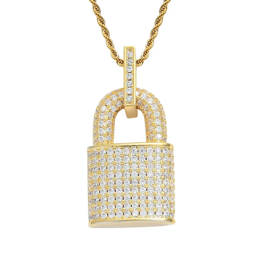 Bling kubik zirkon diamantlås halsband hip hop smycken set 18k guld hänglås hänge halsband rostfritt stål kedja mode för kvinnor män vilja och ssandy dropship