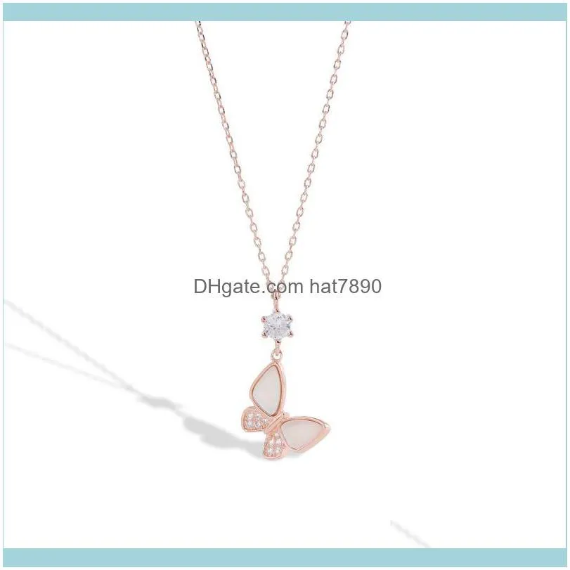 S925 Silver Necklace South Korea East Gate fashion round zirconium Shell Butterfly clavicle chain Mori personality simple jewelry