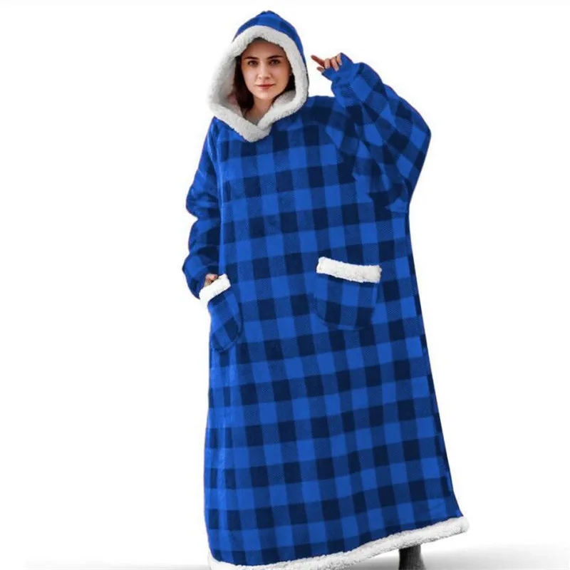 Super Long Flannel Blanket With Sleeves Winter Hoodies Sweatshirt Women Men Pullover Fleece Giant TV Oversized WF032 ottie2749