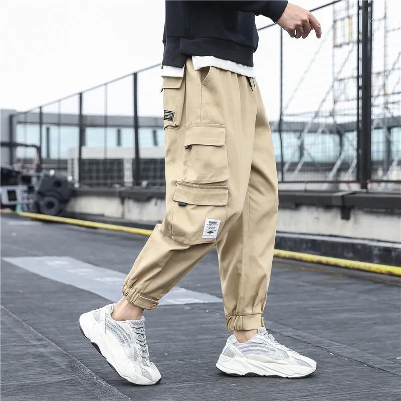 Black Cargo Pants Male With Side Pockets For Men Hip Hop Harem