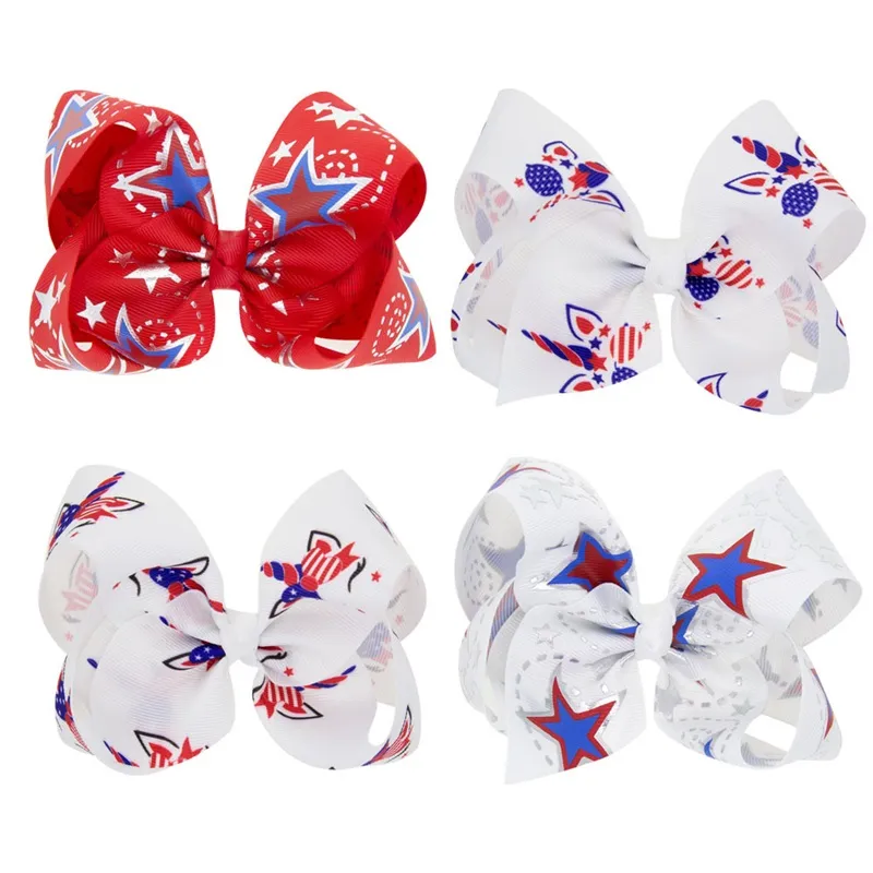 Unicorn Ribbon 4th of July Hair Bows Clips Girls Hairbow USA Flagga Independence Day Hairgrip Festival Kids Hairs Tillbehör 1571 B3