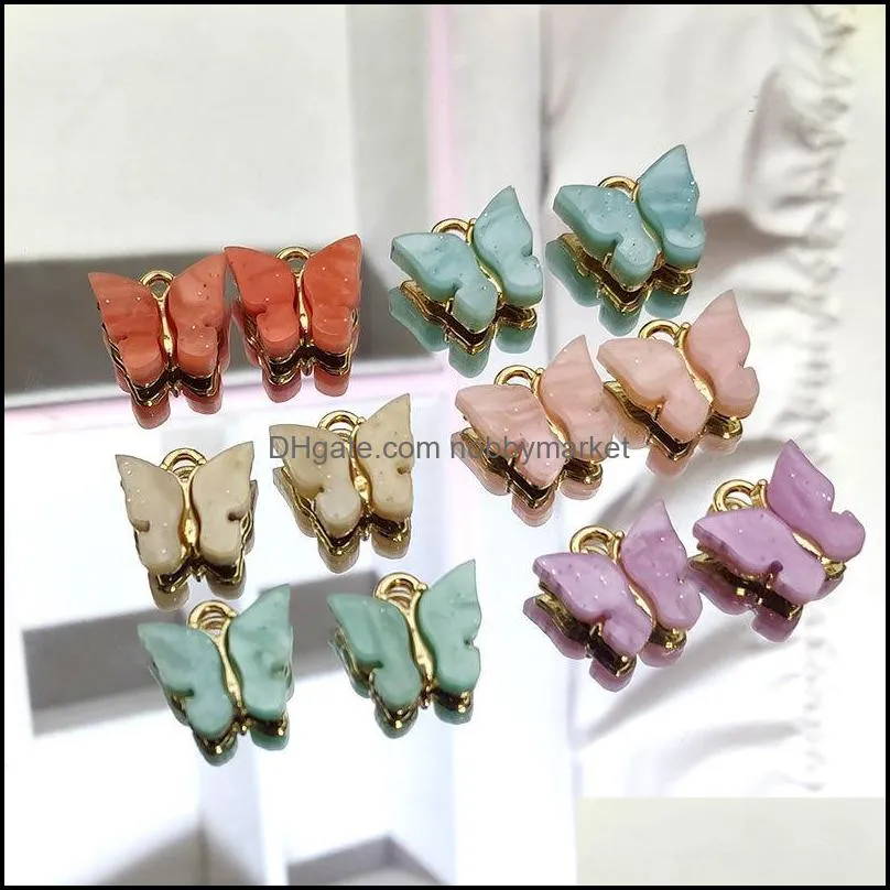 Flatfoosie 50Pcs/set Fashion Acrylic Butterfly Jewelry Accessories Gold Color Charm Jewelry for Making DIY Earrings Necklaces T200808