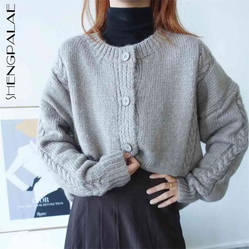 Twist Cardigan Sweater Women's Spring Round Neck Single Breasted Loose Long Sleeve Knitted Coat Female 5B388 210427