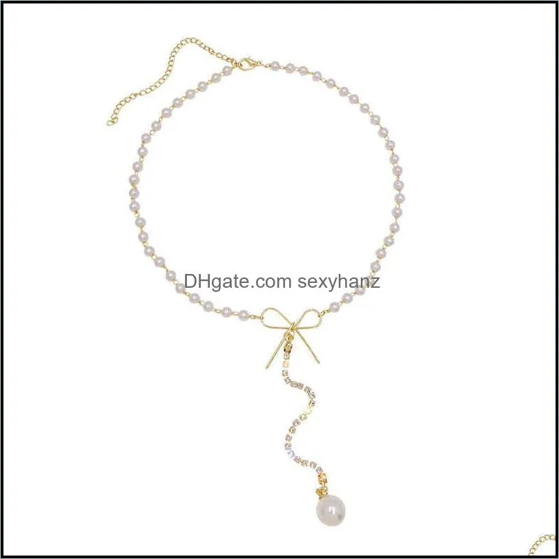 Luxury temperament bow long pearl tassel Pendant Necklace light luxury godds model 2021 new clavicle chain