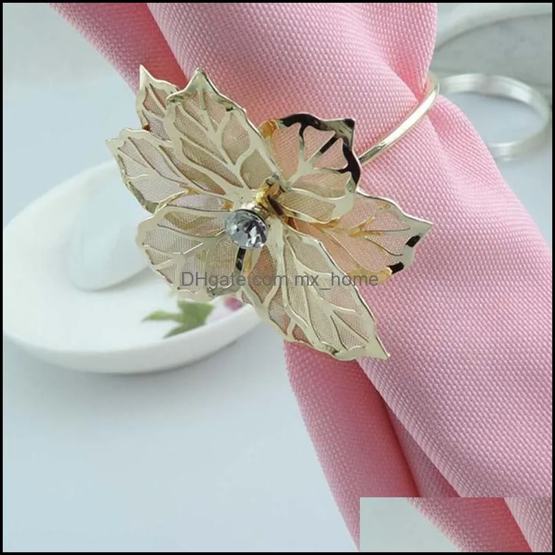 Alloy Napkin Rings with Hollow out Rose Flower Metal Napkin Holder for Wedding Banquet Christmas Reception Party Dinner Table