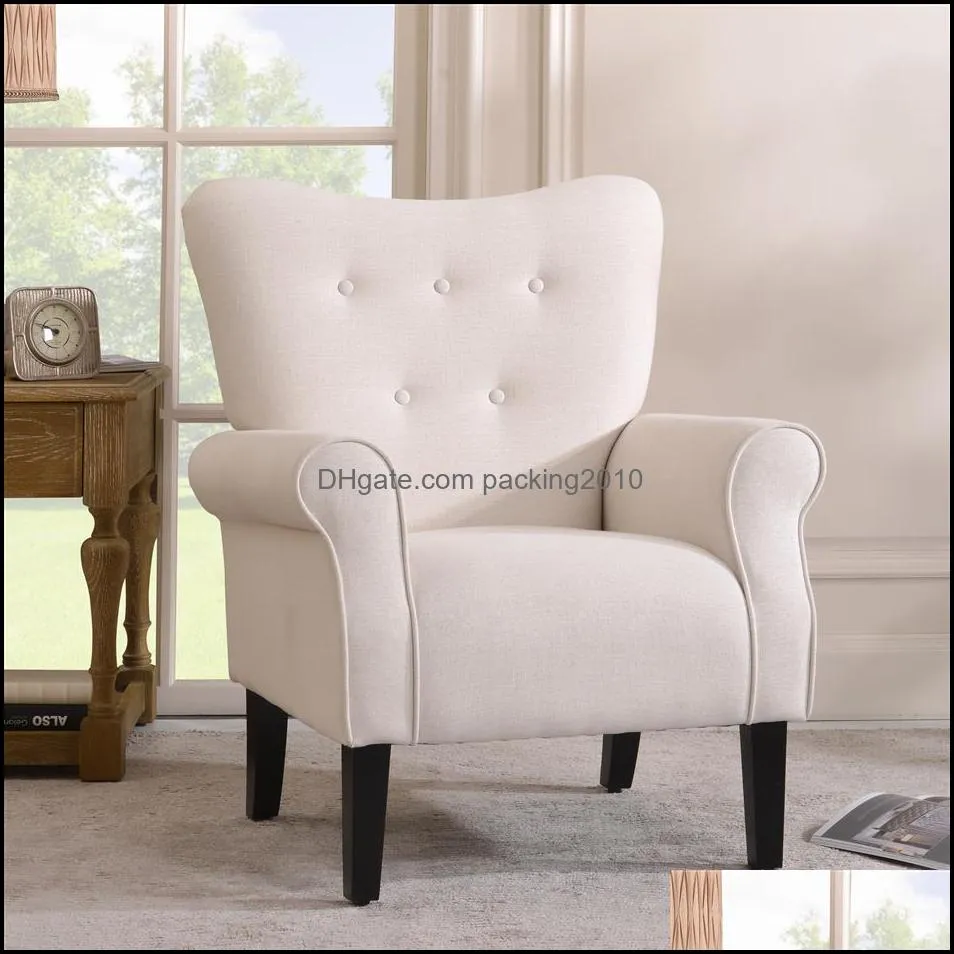 US Stock Modern Wing Back Accent Chair Roll Arm Living Room Furniture Cushion with Wooden Legs,Cream a47