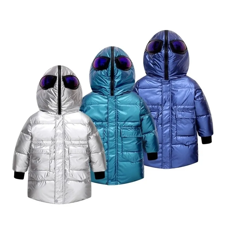 Winter Children's Down Jacket Boys' Medium Length Thickened Glasses Hooded Coat Wear Cool Boys Parka 4-12y 211203