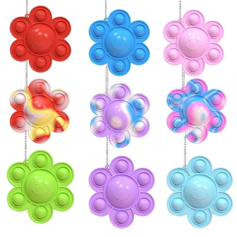 2021 Toy Original Fidget Funny Rainbow Sunflower Expression Doll Silicone Decompression Hängande leksaker 6 Färg