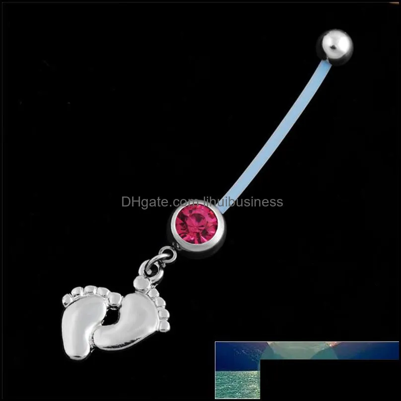 Fashion Surgical Steel Women Pregnant Belly Button Rings Navels Piercing Dangle Baby Feets Piercings Body Jewelry