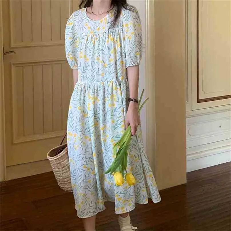 Office Lady Party Streetwear Florals Retro losse All Match Casual Femme Prom Sweet Long Dresses Vestidos 210525