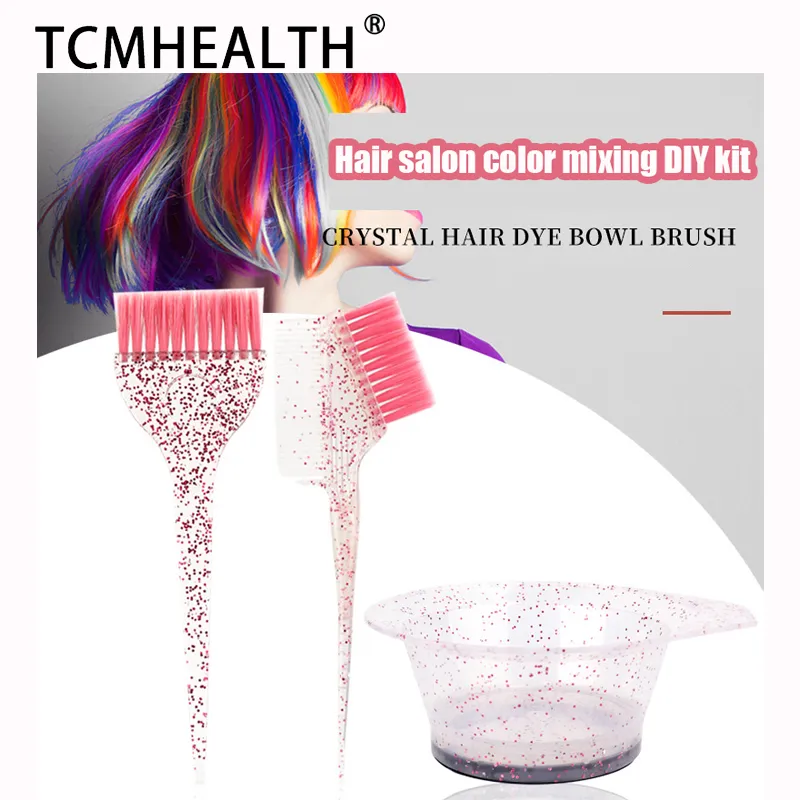 3 PCs Kit de tingimento para colorir de cabelos sal￵es profissionais - Mistura de pente angular e escova de cabeleireiro profissional de cristal de cristal