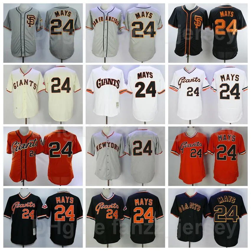 Baseball 1989 Vintage 24 Willie Mays Retro Jersey Czarny Pomarańczowy White Grey Beige Pullover Cooperstown Haft i Sewn na FlexBase Cool Base wysokiej jakości