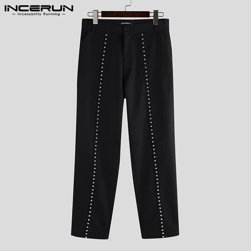 Fashion Men Rivet Pants Button Nightclub Party Streetwear Joggers Korean Straight Trousers Punk Casual S-5XL INCERUN Men's