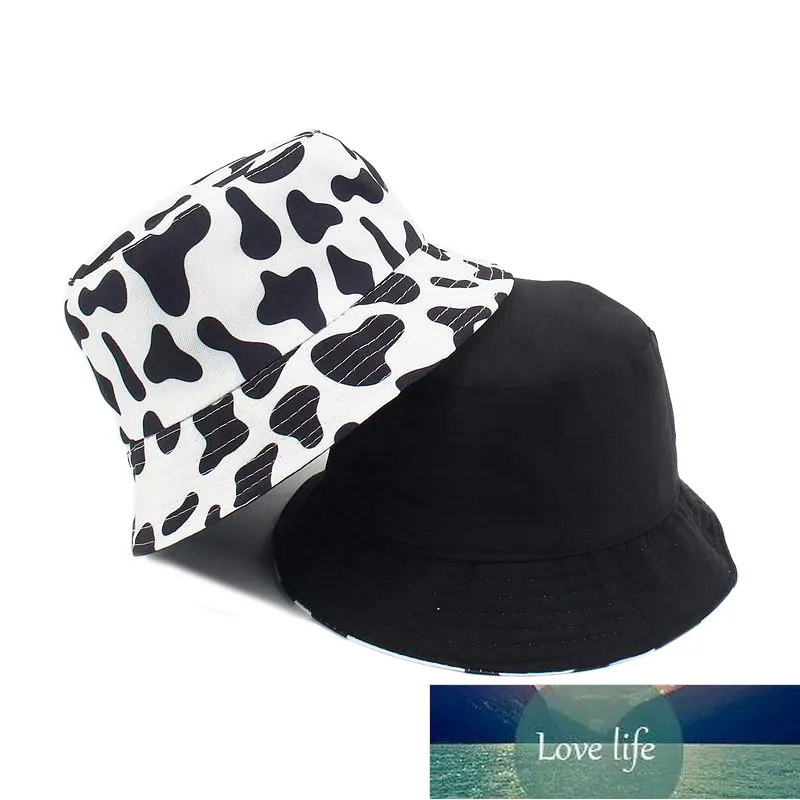 Nouveau Mode Réversible Noir Blanc Vache Imprimer Seau Chapeau Panama Été Soleil Caps Pour Femmes Hommes Pêcheur Chapeau Usine prix conception experte Qualité Dernier Style Original