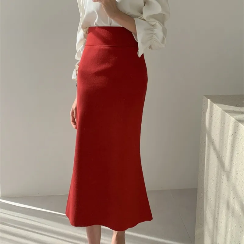 Höst Vinter Elegant Office Lady Women Trumpet Mermaid Bodycon High Waist Skinny Kvinna Midi A-Line Skirts 211120