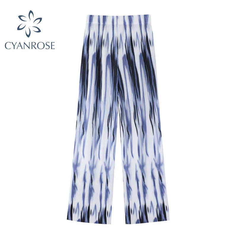 Mode Chic Tie Dye Rayé Jambe Large Pantalon Long Femme 2021 Été Mince Lâche Casual Harajuku Taille Haute Sport Pantalon Femme Q0801