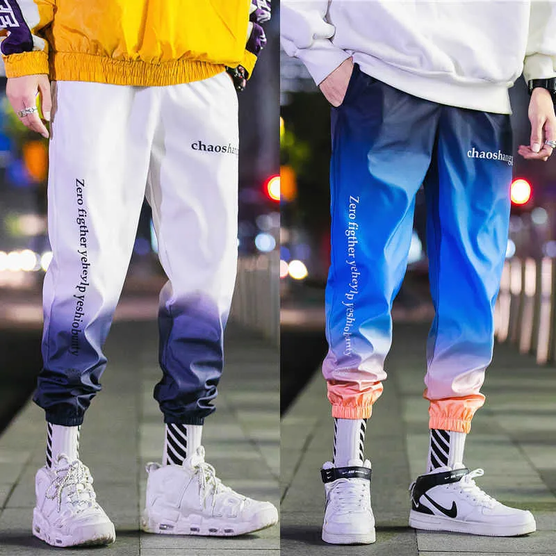 2021 spring and autumn casual pants men's loose and trendy brand gradient nine point Harem Pants couple korean hip hop legged X0723