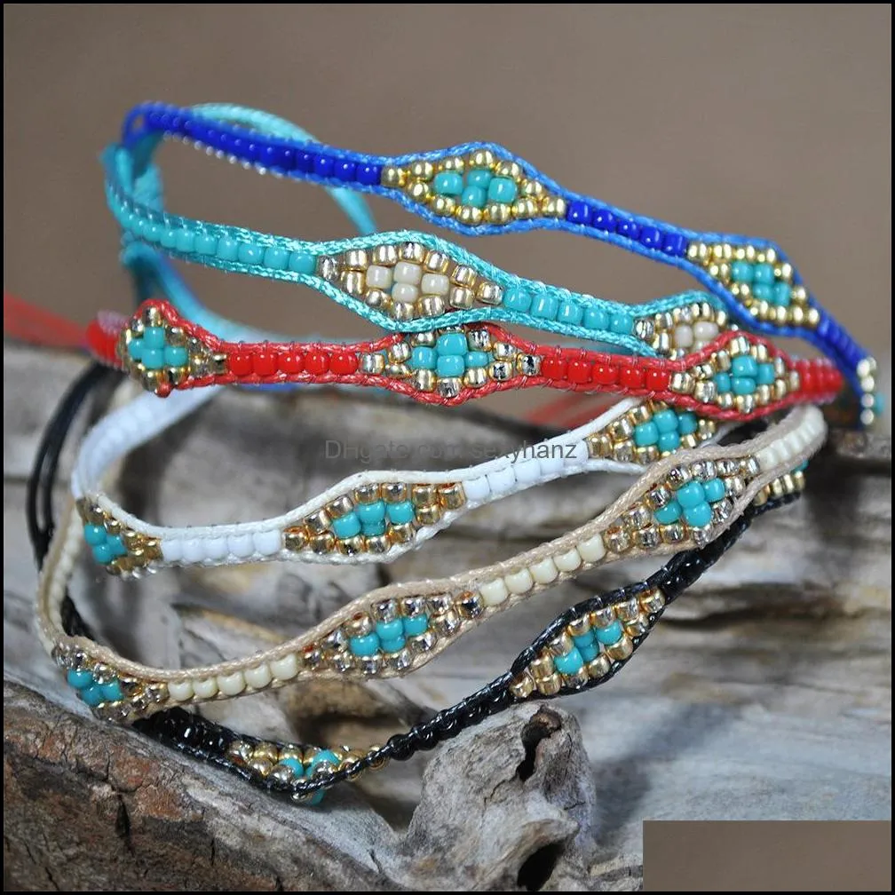 Boho style friendship bracelet hand-woven rope colorful rice bead beaded bracelet retro exotic jewelry