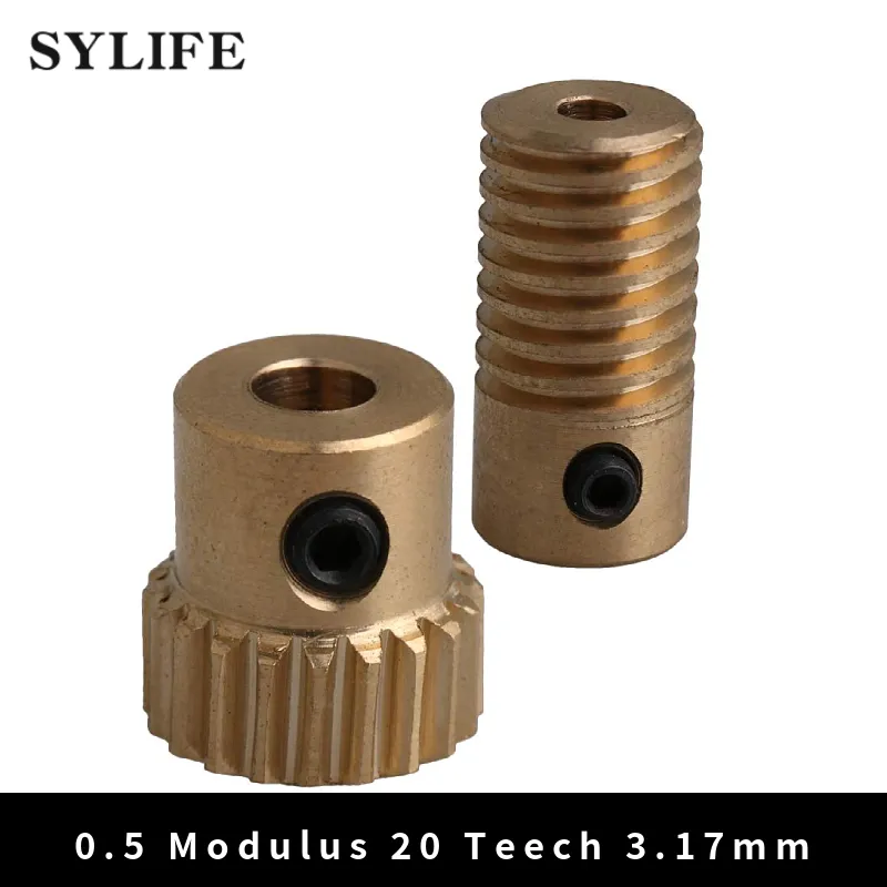 0.5 Modulus Light Weight Brass Reducer 20T Wore Wheel + 3.175mm Bore Worm Gear Shaft