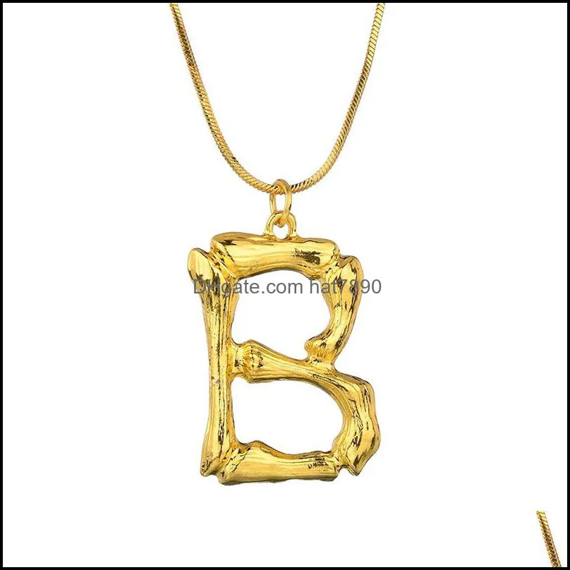 Fashion 26 Letter Bamboo Pendants Necklace For Women Gold Plated Snake Chain Initial Necklace Fashion Jewelry Statement Chain Necklace
