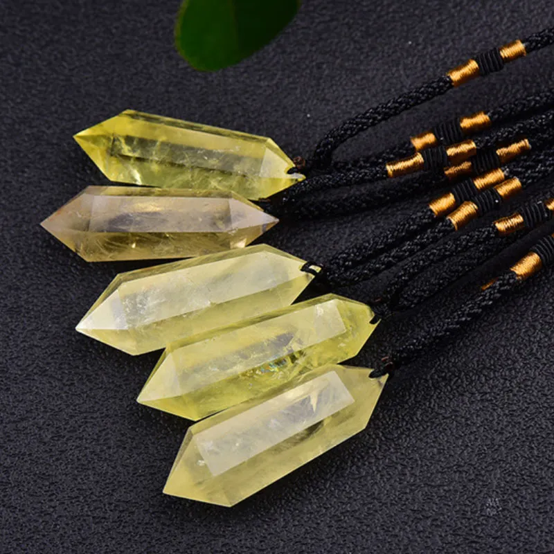 DIY Natural Yellow Crystal Stone Handgjorda Rope Hängsmycke Halsband För Kvinnor Män Party Club Yoga Energy Decor Smycken