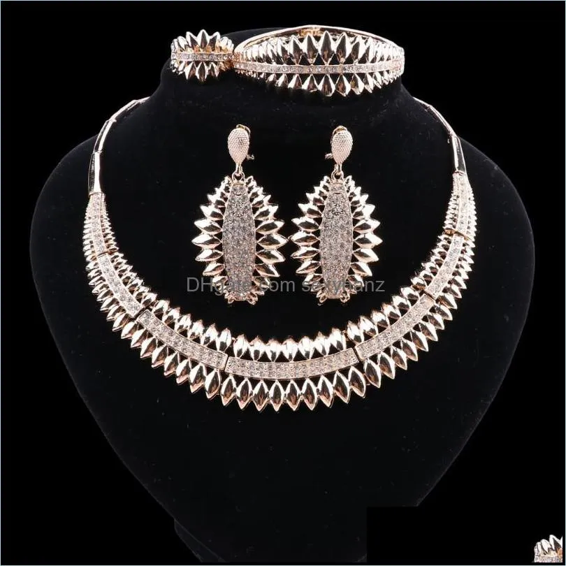 Earrings & Necklace OEOEOS Dubai Gold-Color Crystal Jewelry Set Brand Nigerian Bridal Beads Wedding Party Accessories