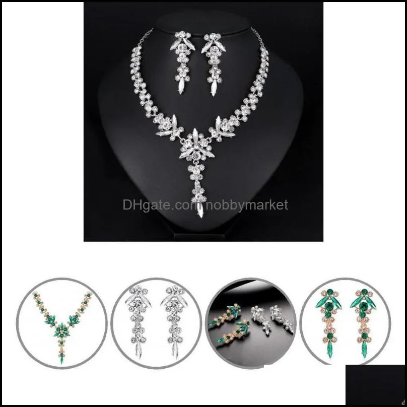 Boucles d'oreilles collier ensembles de bijoux femmes ensemble tout Match élégant strass réglable chaîne d'extension livraison directe 2021 Meu8F