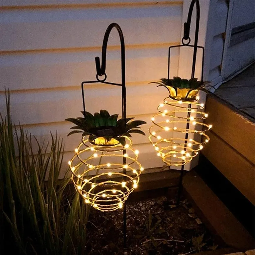 Artificial Plants Solar Garden Lights Pineapple Shape Solar Hanging Light Waterproof Wall Lamp Fairy Night Lights Iron Wire Art Home Decorations gyq