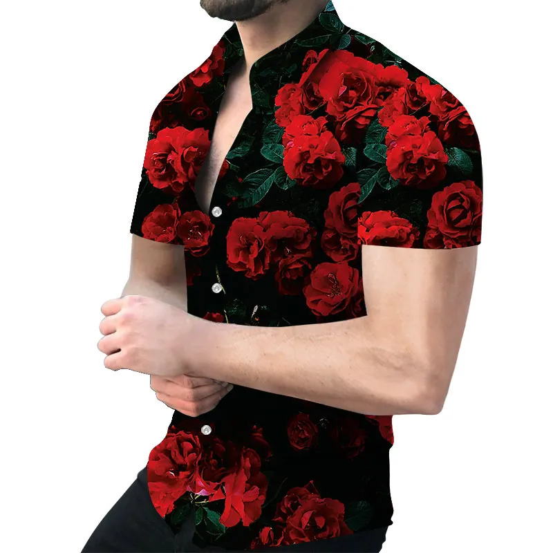 Мужчины с коротким рукавом кнопок отвороты рубашка повседневная цветочная блузка мужские гавайские пляжные топы летние полосатые печать рубашки Camisa Plus