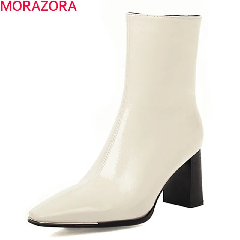 MORAZORA Big size 34-48 women boots fashion square toe high heels ladies shoes autumn winter solid color ankle boots 210506