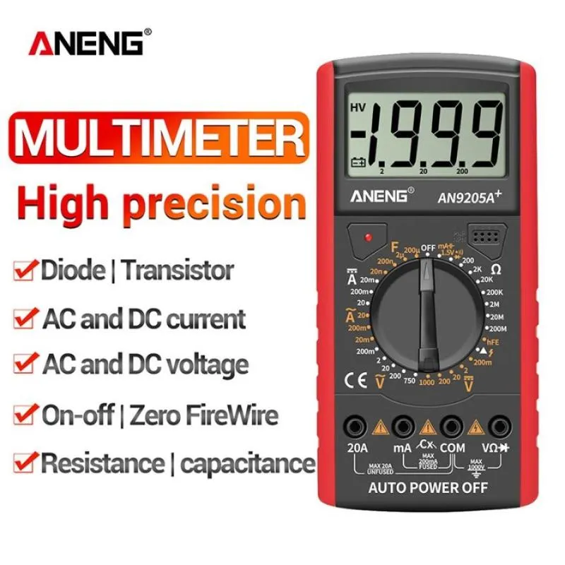 Multimeters AN9205A AC DC DCIGN Multimètre Digital Tester LCD Affichage 1999 Compte le compteur de mesure actuel de la capacité actuelle