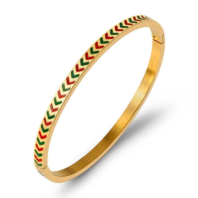 Moda Red-Green Arrow Bransoletki Bransoletki Dla Kobiet Damskie Dziewczyny Ze Stali Nierdzewnej Mankiet Bangle Biżuteria Trendy Bransoletka Prezenty Q0717