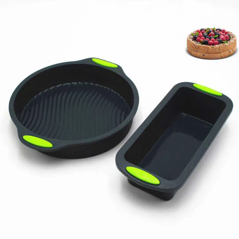 2 adet / takım Silikon Ekmek Tost Pişirme Kek Kalıbı Formu Panları Yemekleri Bakeware Tepsisi Dekorasyon Aracı Için 210702