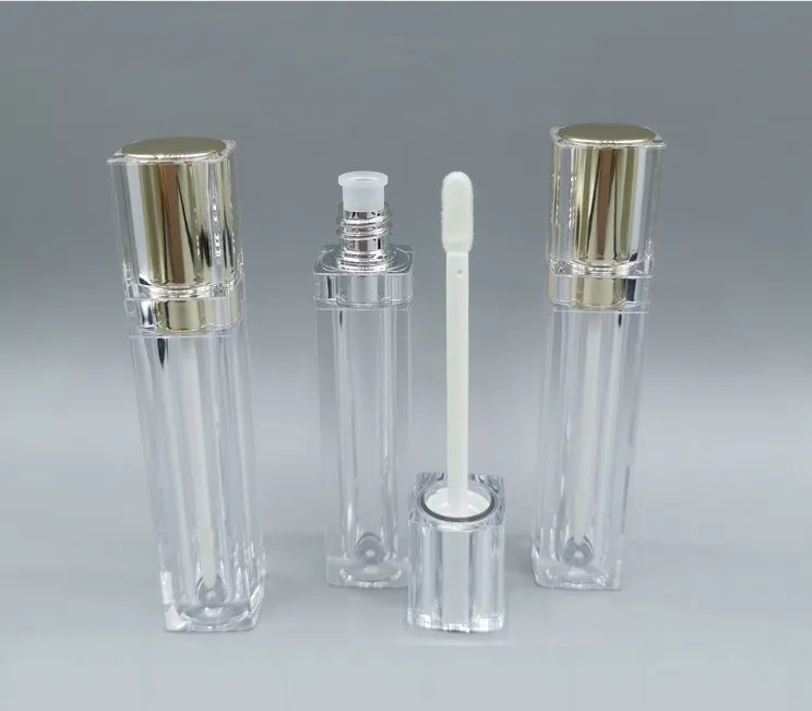 Gold Empty Lipgloss Tubes Square Clear Bottles Lip Gloss Tube Liquid Refillable Plastic Packaging Containers