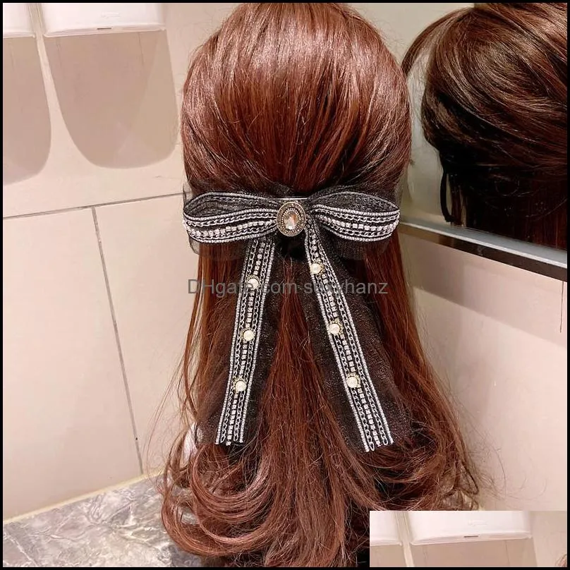 Hair Clips & Barrettes Retro Lace Bow Hairpins Crystal Pearl Clip Spring Female Bride Headpiece Jewelry Accessories For Women 2021