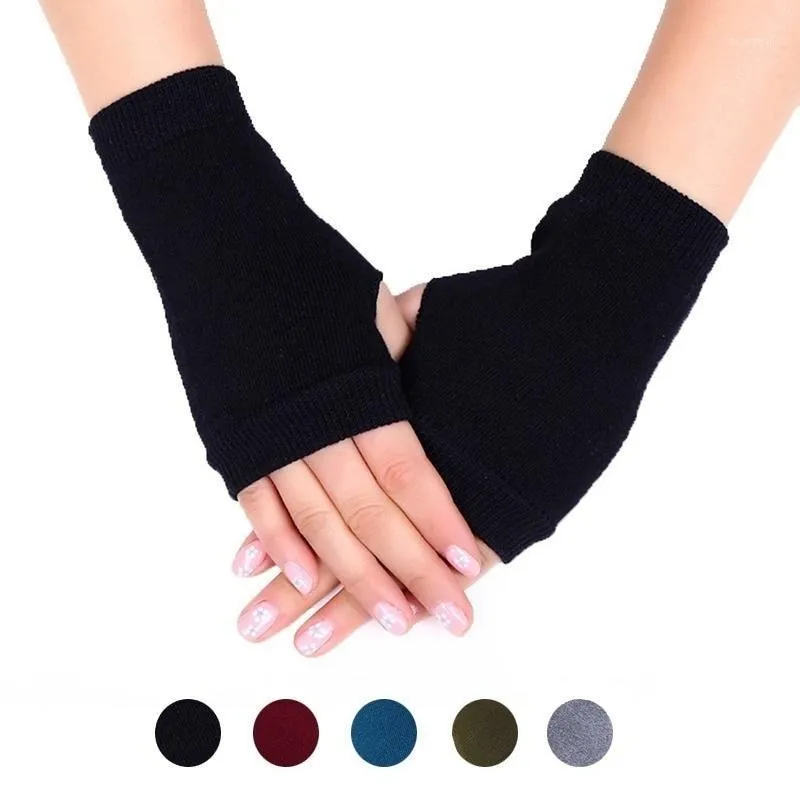 Five Fingers Gloves Women Solid Cashmere Warm Winter Female Long Fingerless Stretchy Arm Crochet Hand Wrist Warmer Mittens