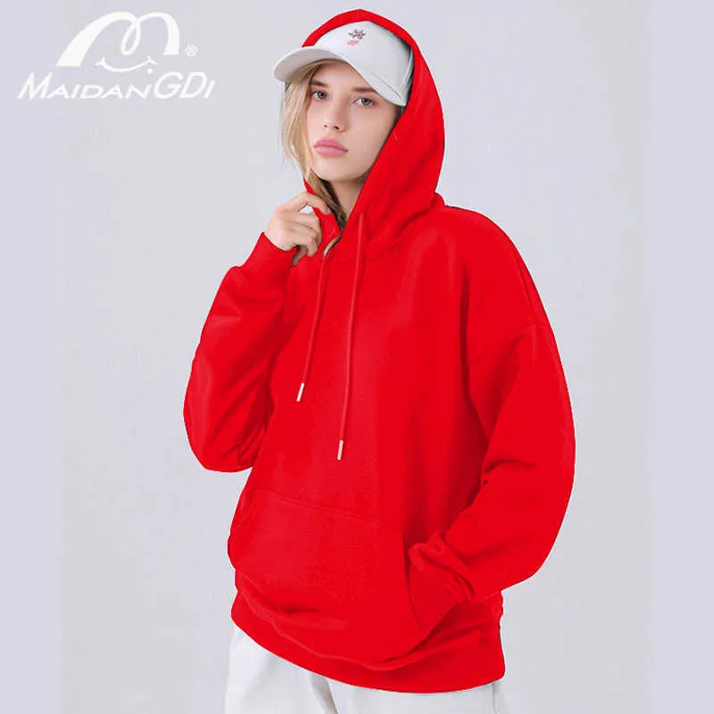 Hoodie Oversized Mautie de Maidangdi Loose Algodão Cor Sólida Moletom Com Confortável Lazer Mobiliário Ao Ar Livre Pullover Chinês Vermelho 7xL 210720