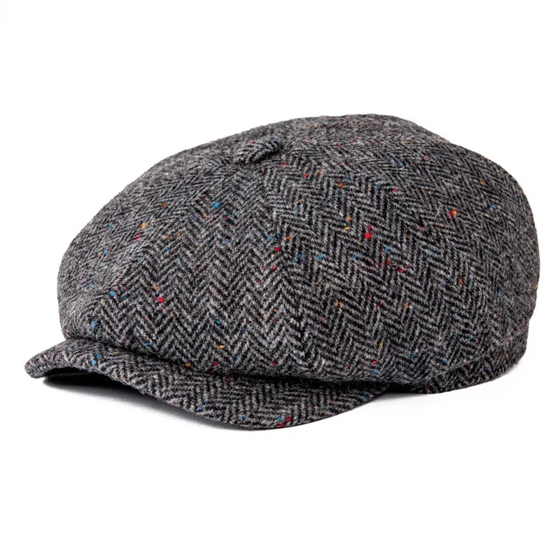 BOTVELA – chapeau en laine Tweed à chevrons multicolores pour hommes et femmes, chapeau avec doublure douce, casquette de pilote 005