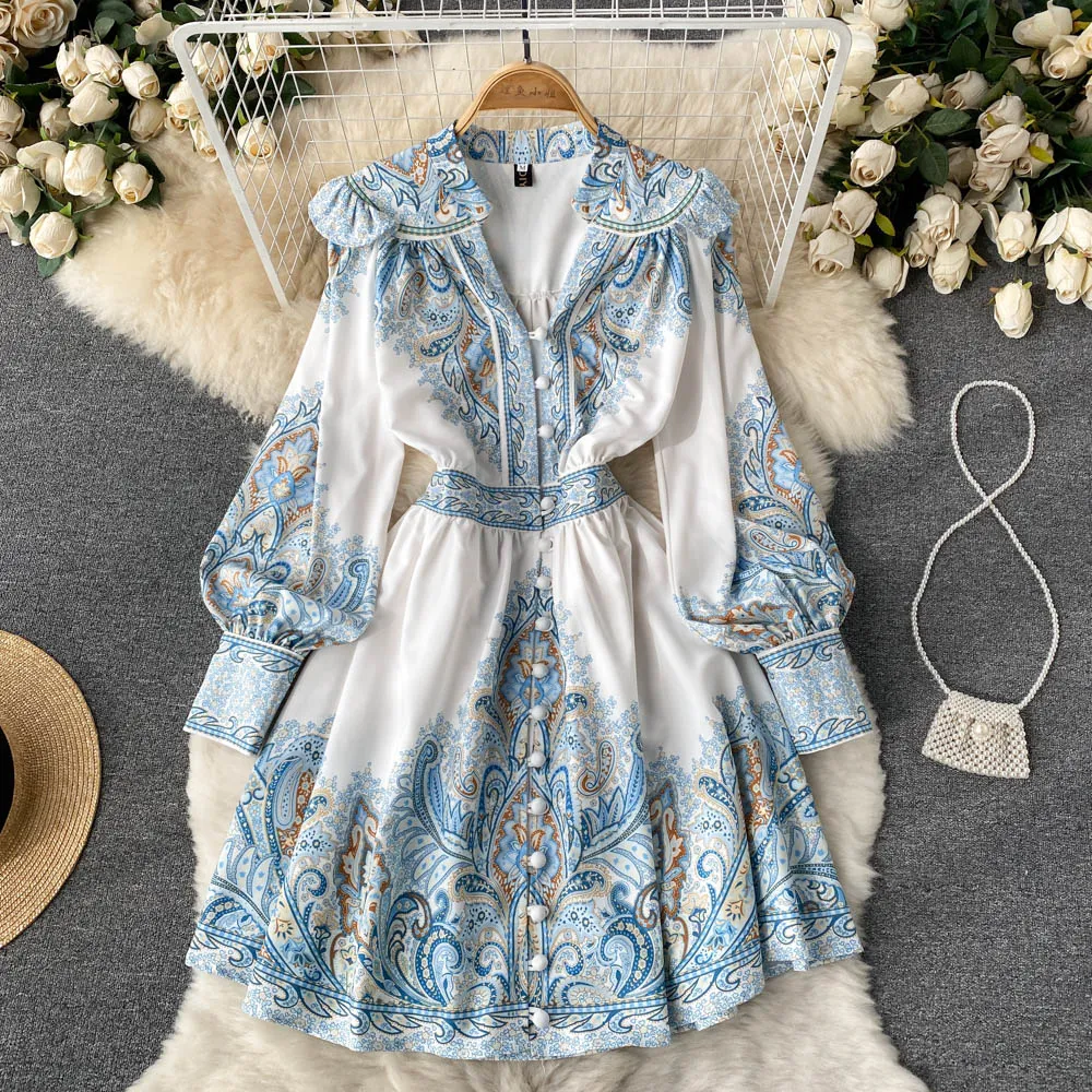 Style Dresses Women Fashion Spring Autumn Court Chic v-tech single single a-line fress fress relegant vestidos 2022