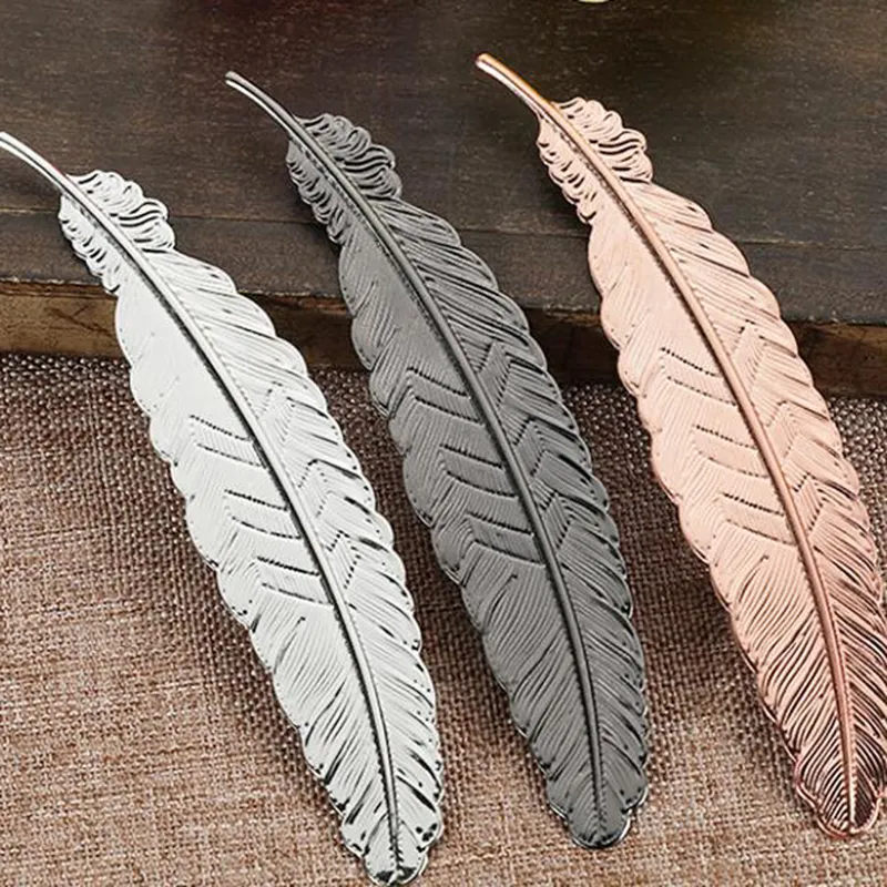 Fashion DIY Metal Feather Bookmarks Document Book Mark Label Golden Silver Rose Gold Bookmark Office School Supplies