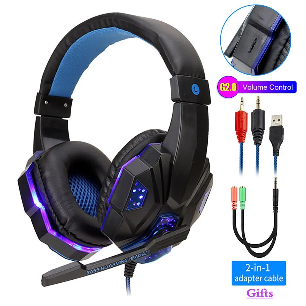 Professionell LED Light Gamer Headset för dator PS4 PS5 Gaming Headphones Bass Stereo PC Wired Headset med Mic Gifts