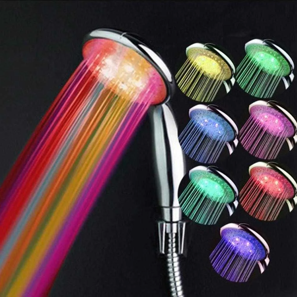 7 Color Handheld Home Bath Rainbow Changing Romantic Automatic LED Shower Head Bathroom Showerheads Bathroom Products 210724