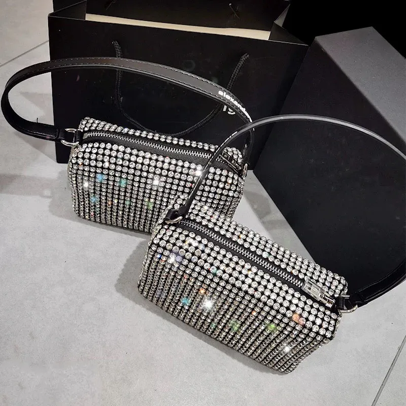 5a+ mirror quality Diamond bag come with box Women Luxurys Designers Bags 2021 mini tote pochette classic fashon clutch wallet chain mesh rhinestone pouch pillow pack