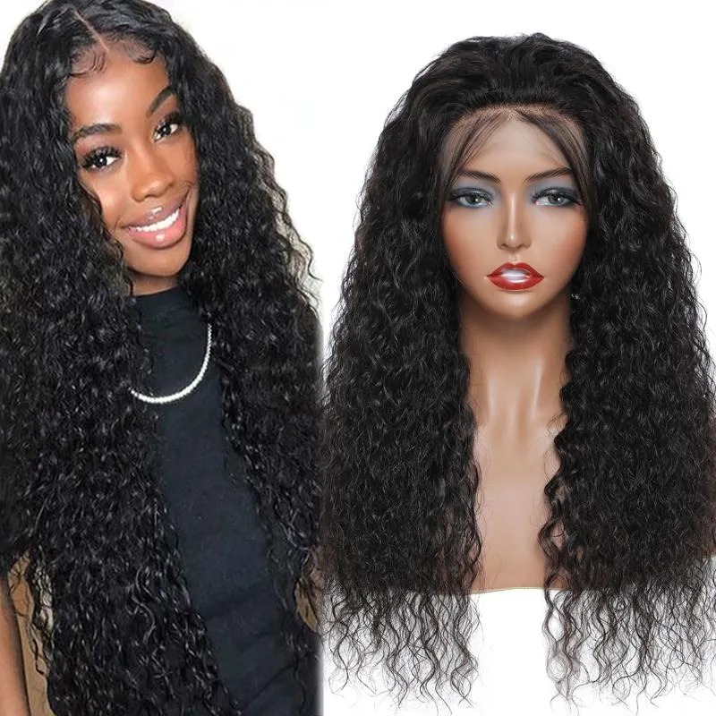 Long Curly 13x4 Lace Front Human Human Wig com cabelo de bebê pré-pulso 180% 210% Densidade cola corporal reta grátis Hairne natural sem costura natural