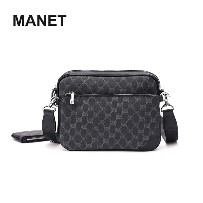 MANET Luxury Brand Leather Mens Crossbody Bag Plaid Pattern Travel Messenger Bags For Man High Quality Satchel Sling School Bag 211029