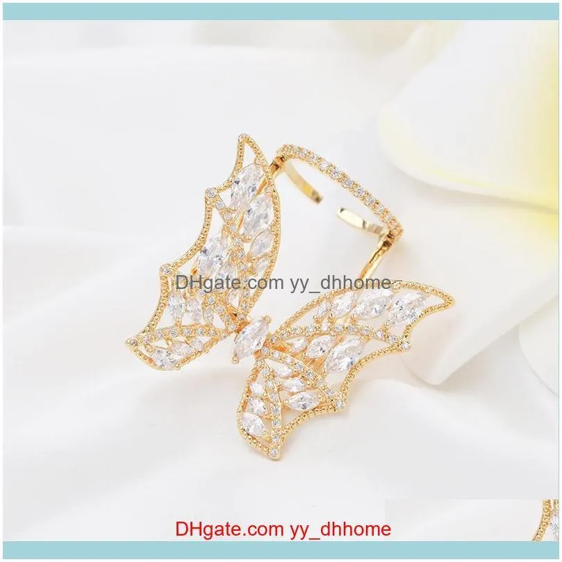 brand luxury 18k gold-plated butterfly ring jewelry personalized women 3D three-dimensional wings high-end zircon open ring gift