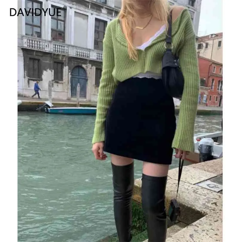 Kobiety Sweter Cardigan Koreański Z Długim Rękawem Z Długim Rękawem Top Green Cardigans Vintage Dzianiny S Białe Panie 210922