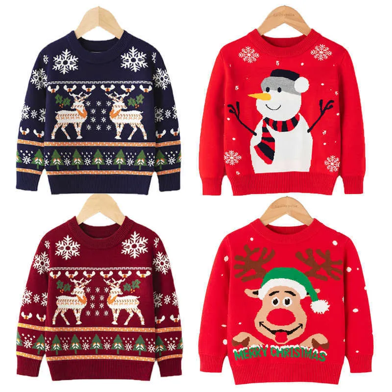 Flickor Boys Tröja Vinter Höst Barn Jul Elk Kläder Baby Tjej Knitwear Pullover Stickade Barn Skriv ut Varma Tröjor Y1024